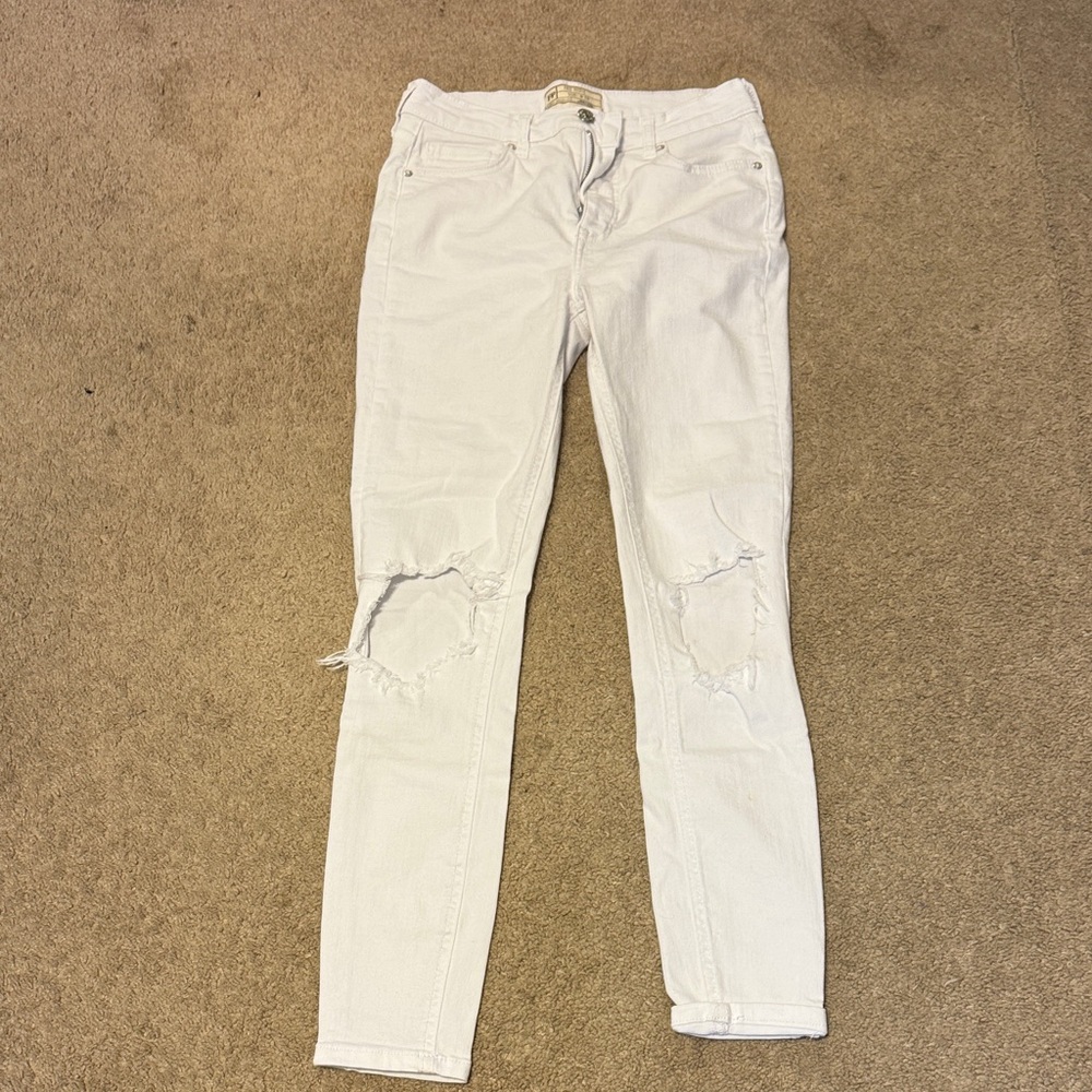 Free People White Distressed Skinny Jeans